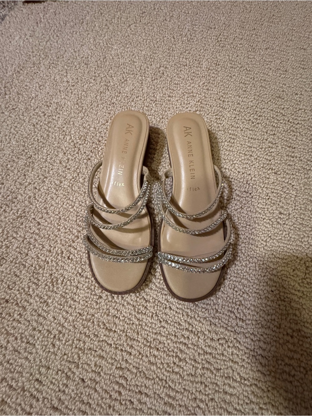 Anne Klein Nude Sparkle Multi-Strap Slide Sandals